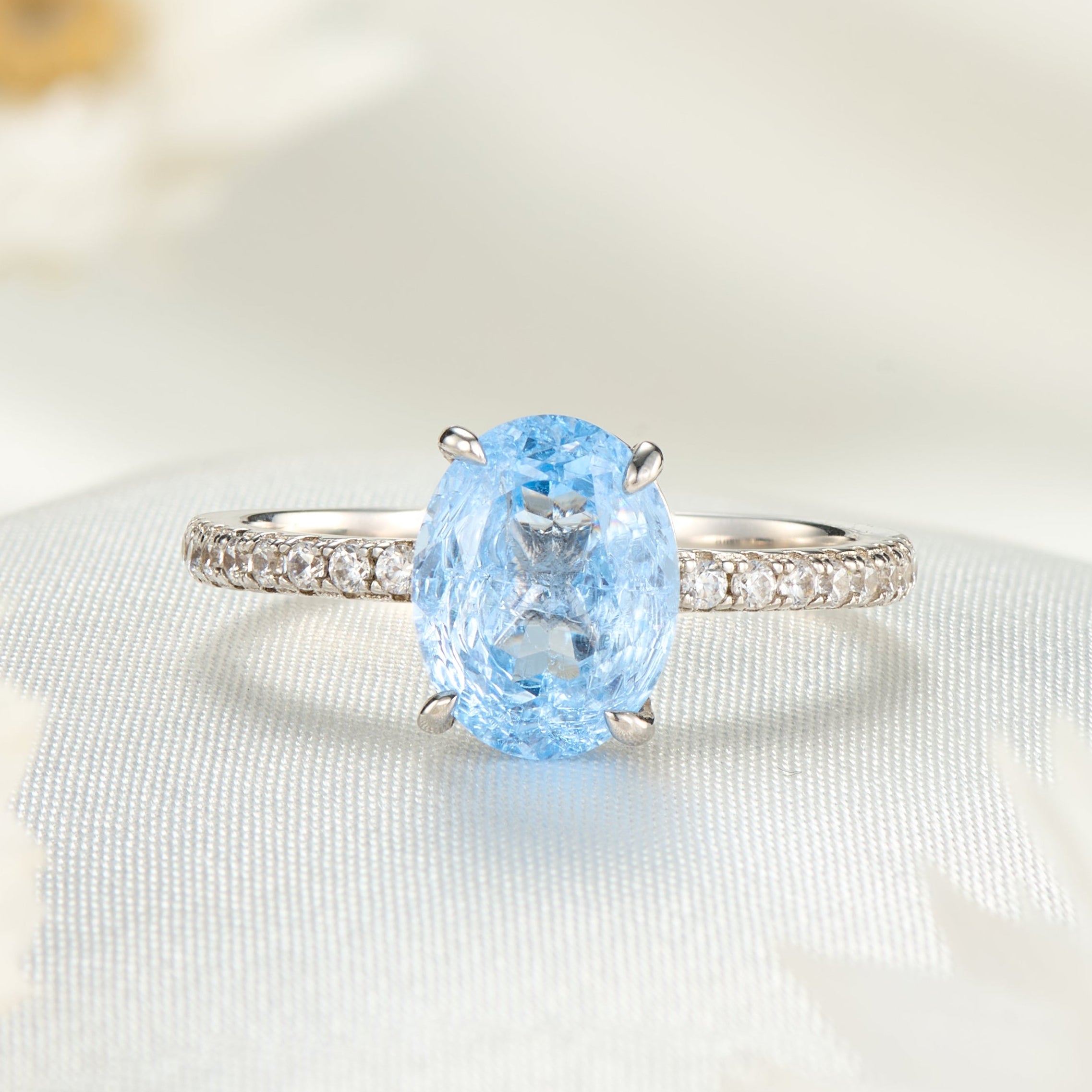 Camille Oval Cut Lab Grown Aquamarine Ice-crackle Texture Ring