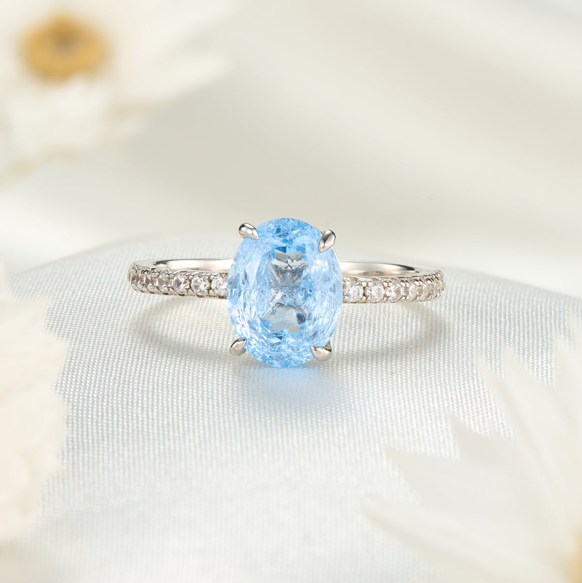 Camille Oval Cut Lab Grown Aquamarine Ice-crackle Texture Ring