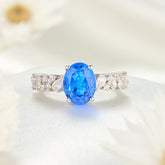 The Celestine Oval Cut Lab Grown Blue Spinel Ice-crackle Texture Ring