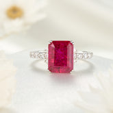 The Bella Emerald Cut Lab Grown Ruby Sapphire Ice-crackle Texture Ring