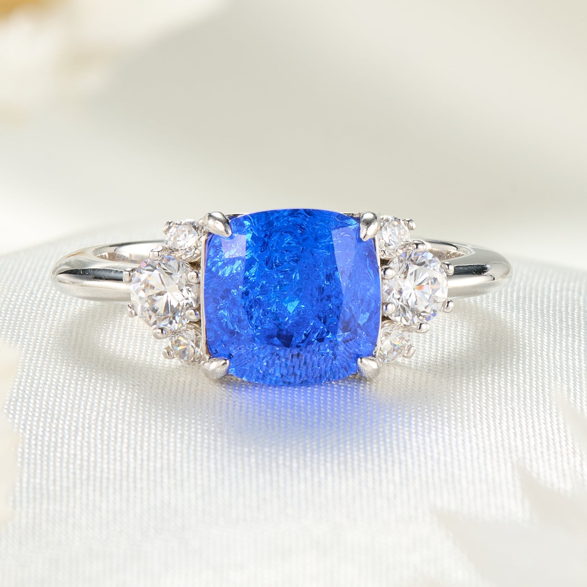 The Ulissa Asscher Cut Lab Grown Blue Spinel Ice-crackle Texture Ring