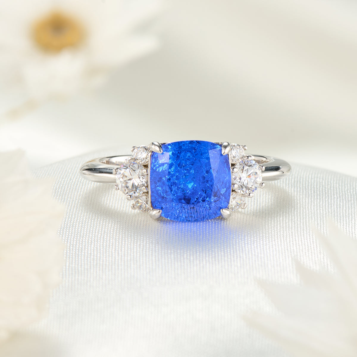 The Ulissa Asscher Cut Lab Grown Blue Spinel Ice-crackle Texture Ring