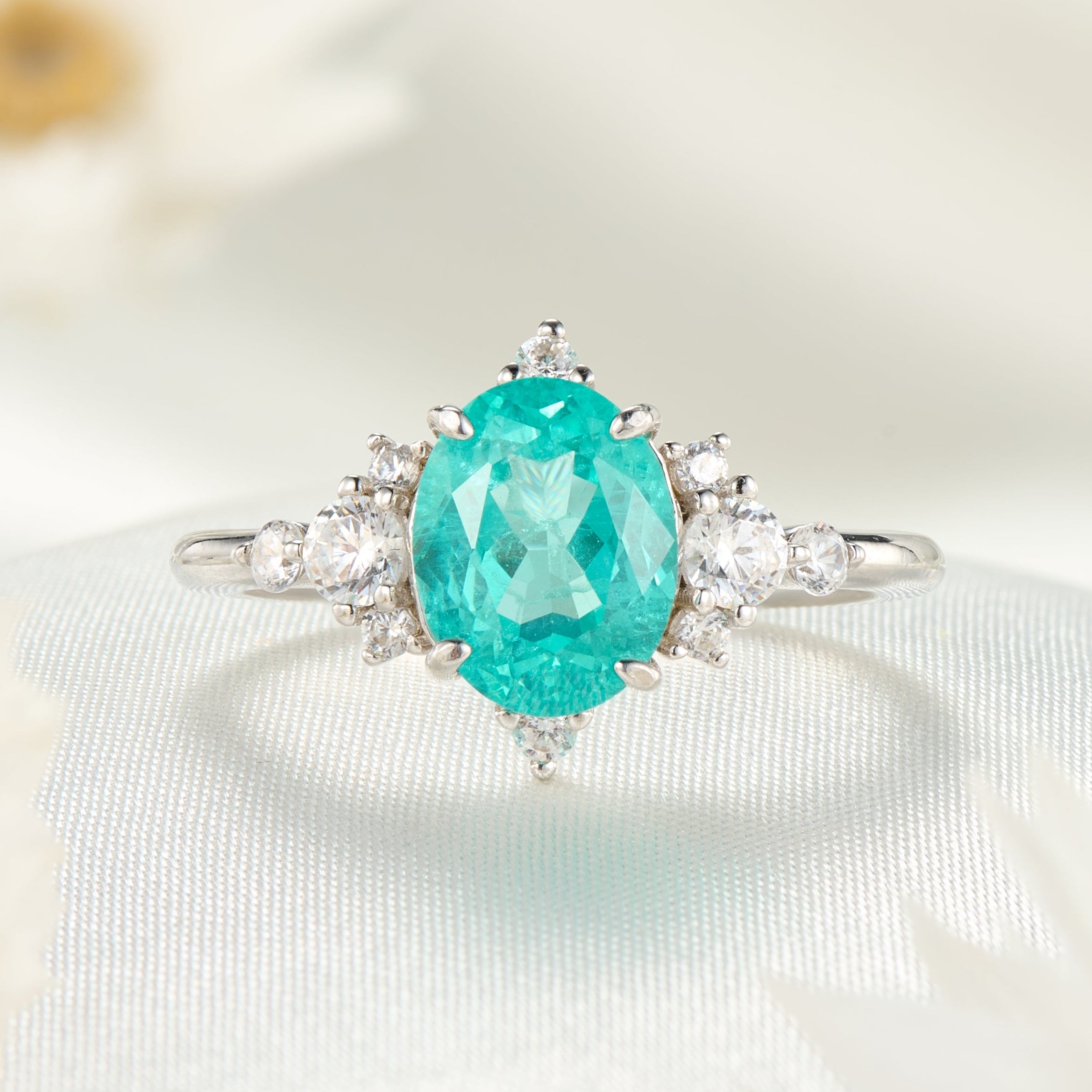 Carlotta Oval Cut Lab Grown Paraiba Ice-crackle Texture Ring