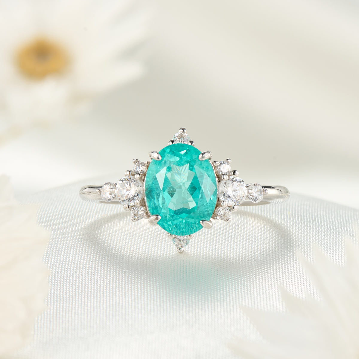Carlotta Oval Cut Lab Grown Paraiba Garnets Ice-crackle Texture Ring
