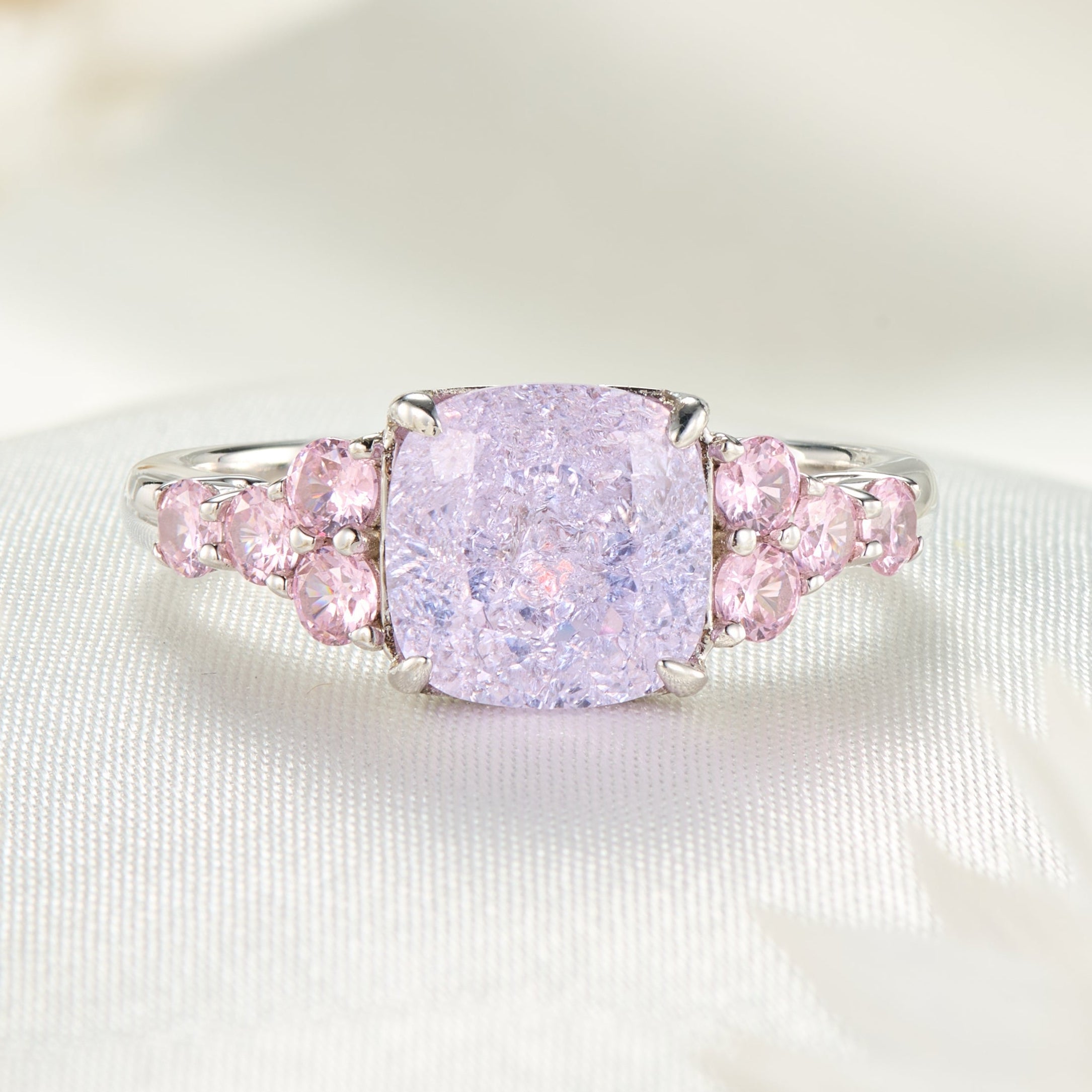 The Gisella Asscher Cut Lab Grown Lavender Garnets Ice-crackle Texture Ring