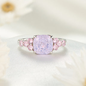 The Gisella Asscher Cut Lab Grown Lavender Garnets Ice-crackle Texture Ring