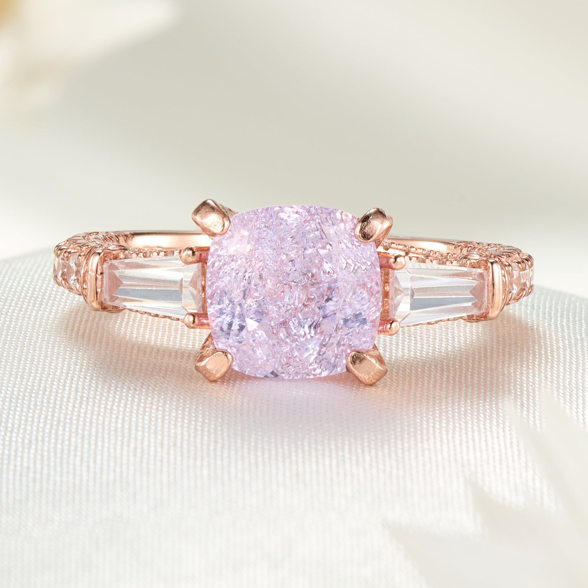 Decagon Nova Diamond Cut Lab Grown Lavender Garnets Ice-crackle Texture Ring