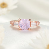 Decagon Nova Diamond Cut Lab Grown Lavender Garnets Ice-crackle Texture Ring