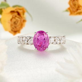 The Celestine Oval Cut Lab Grown Rose Sapphire Ice-crackle Texture Ring