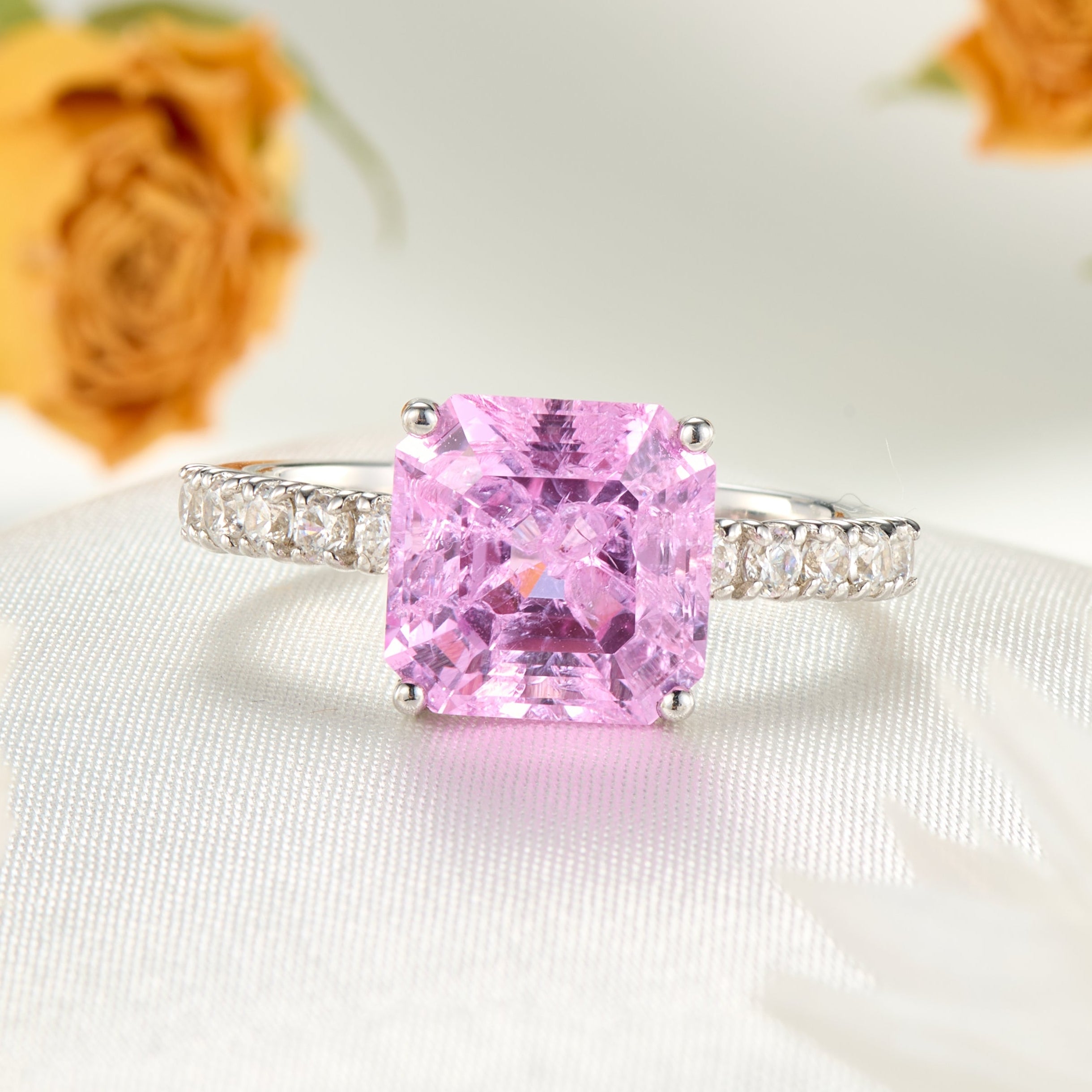 Juliana Hope Cushion Cut Lab Grown Pink Sapphire Ice-crackle Texture Ring
