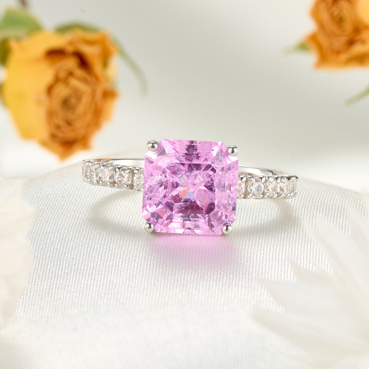 Juliana Hope Cushion Cut Lab Grown Pink Sapphire Ice-crackle Texture Ring