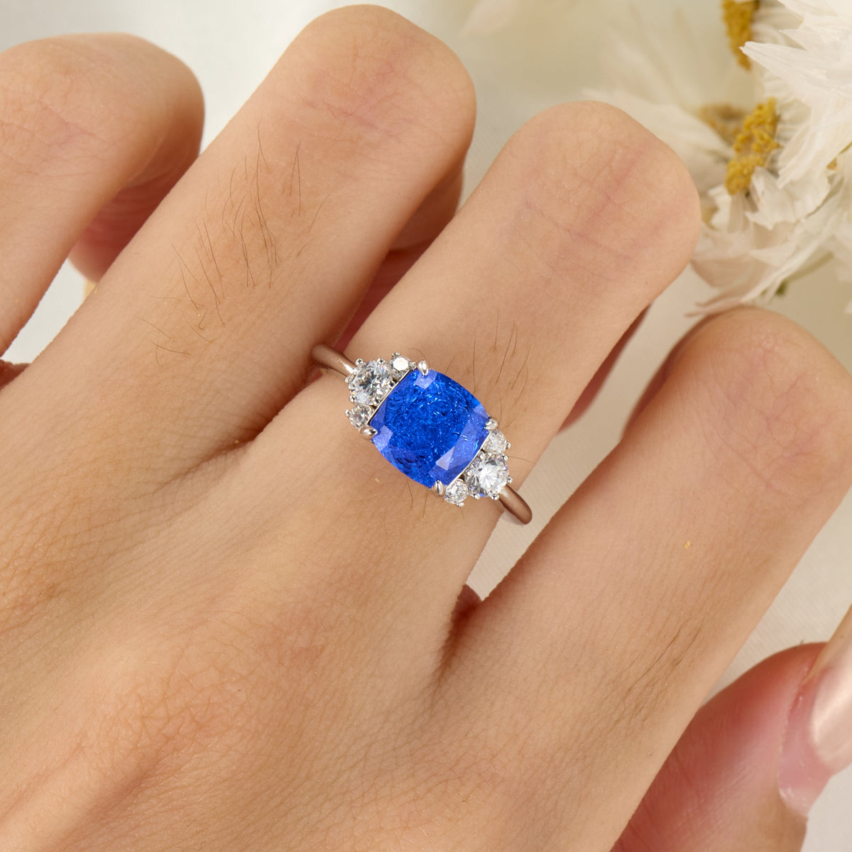 The Ulissa Asscher Cut Lab Grown Blue Spinel Ice-crackle Texture Ring