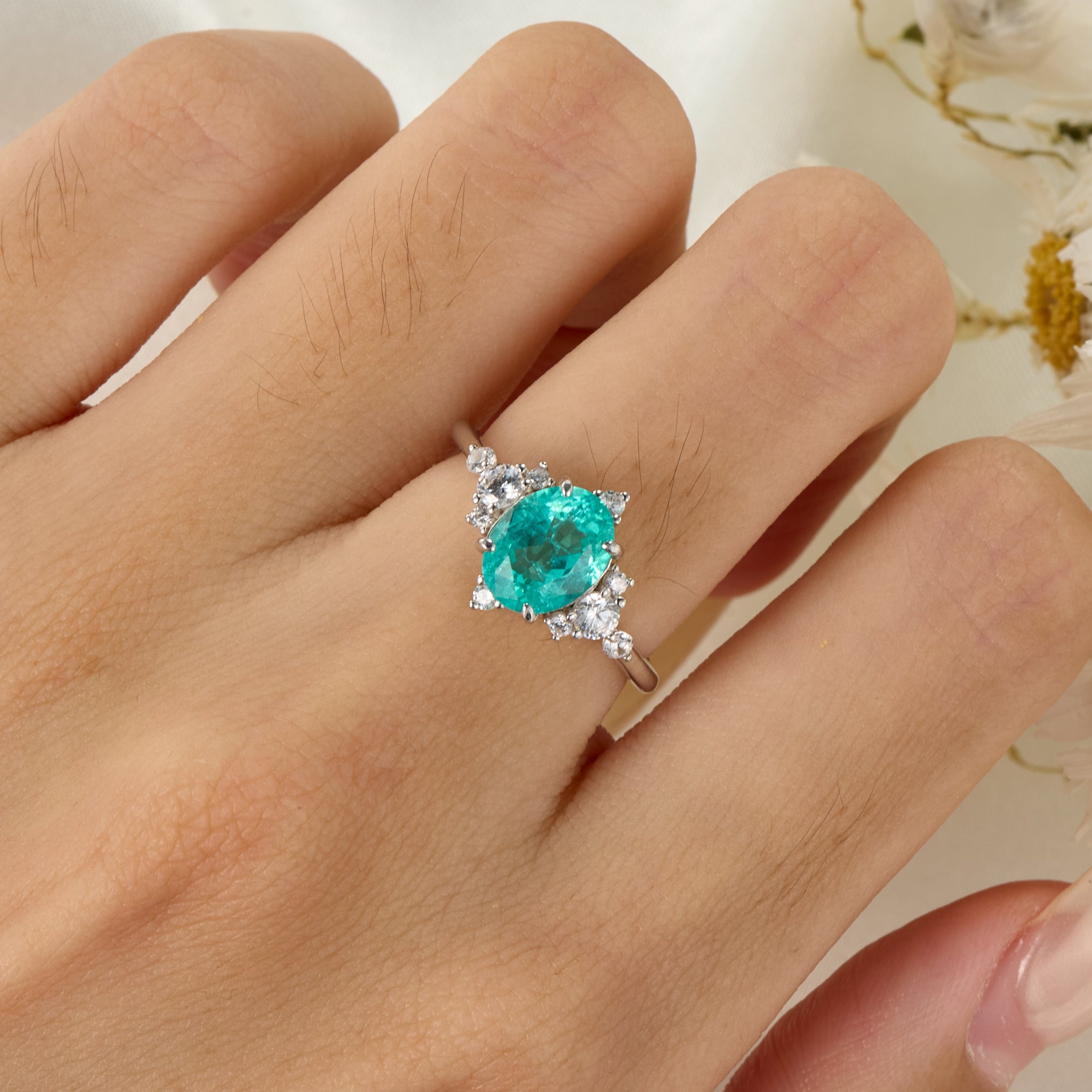 Carlotta Oval Cut Lab Grown Paraiba Ice-crackle Texture Ring