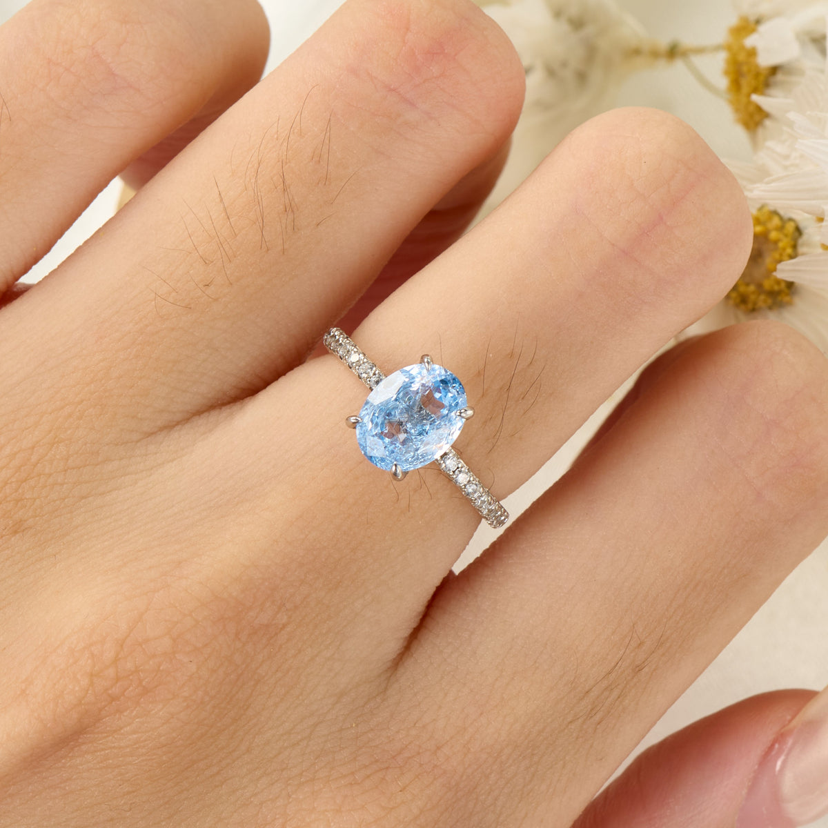 Camille Oval Cut Lab Grown Aquamarine Ice-crackle Texture Ring