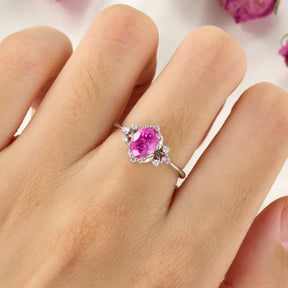 Valoria Oval Vintage Lab Grown Rose Sapphire Ice-crackle Texture Ring