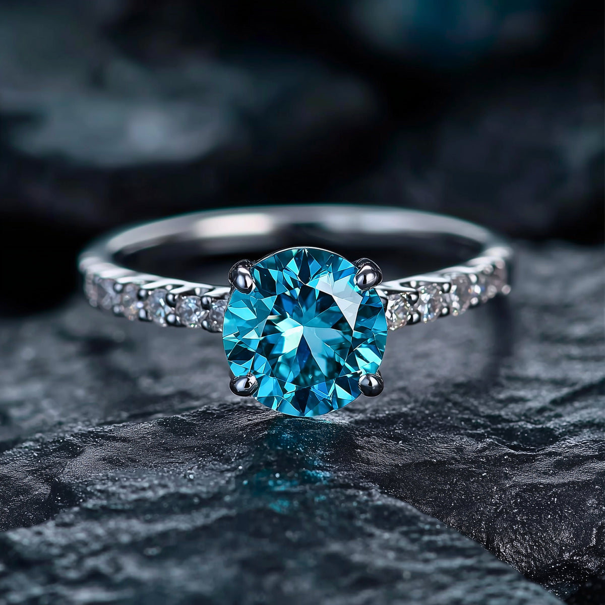 The Romina 1CT Round Cut Blue Gemstone Ring