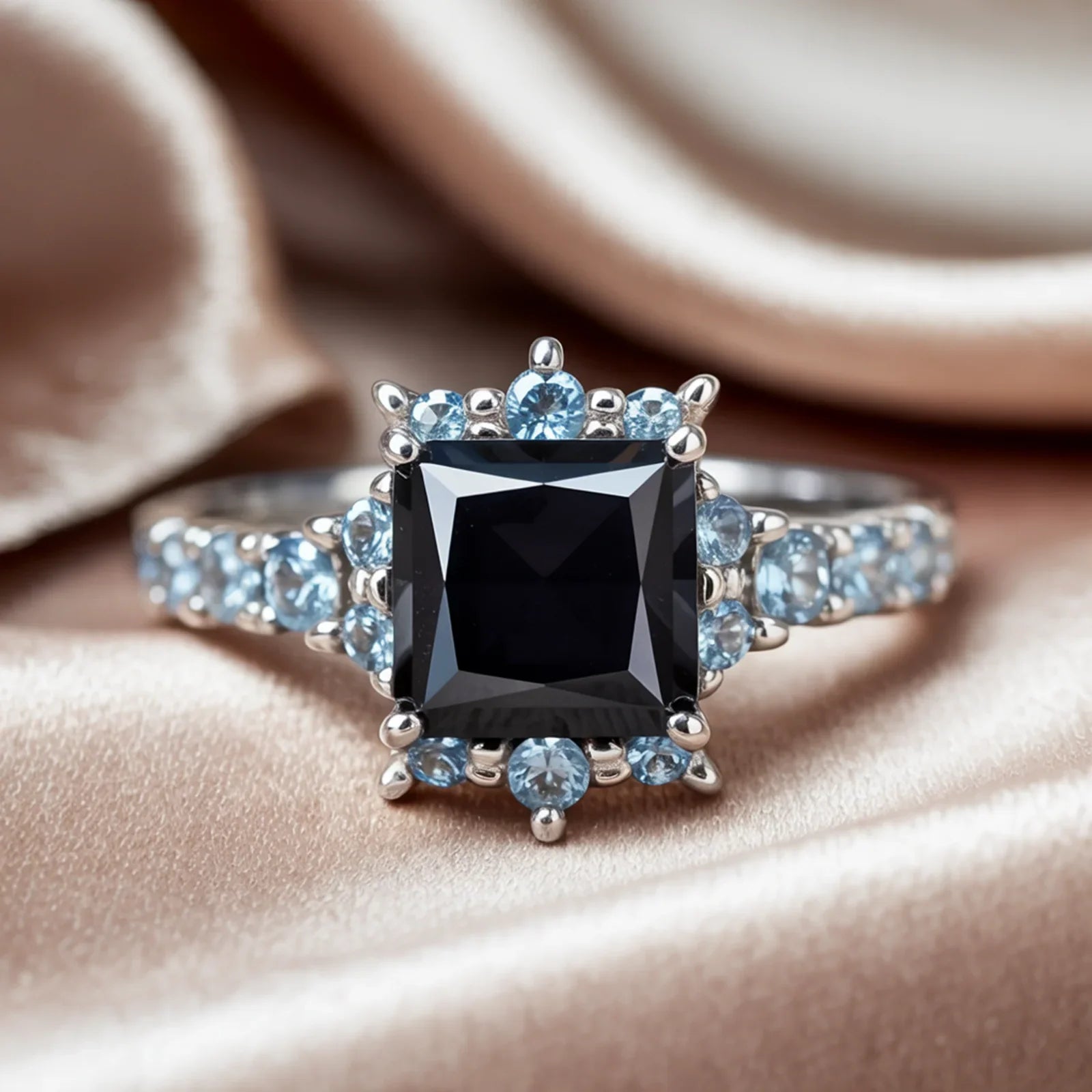 The Caterina Princess Cut Black Gemstone Ring