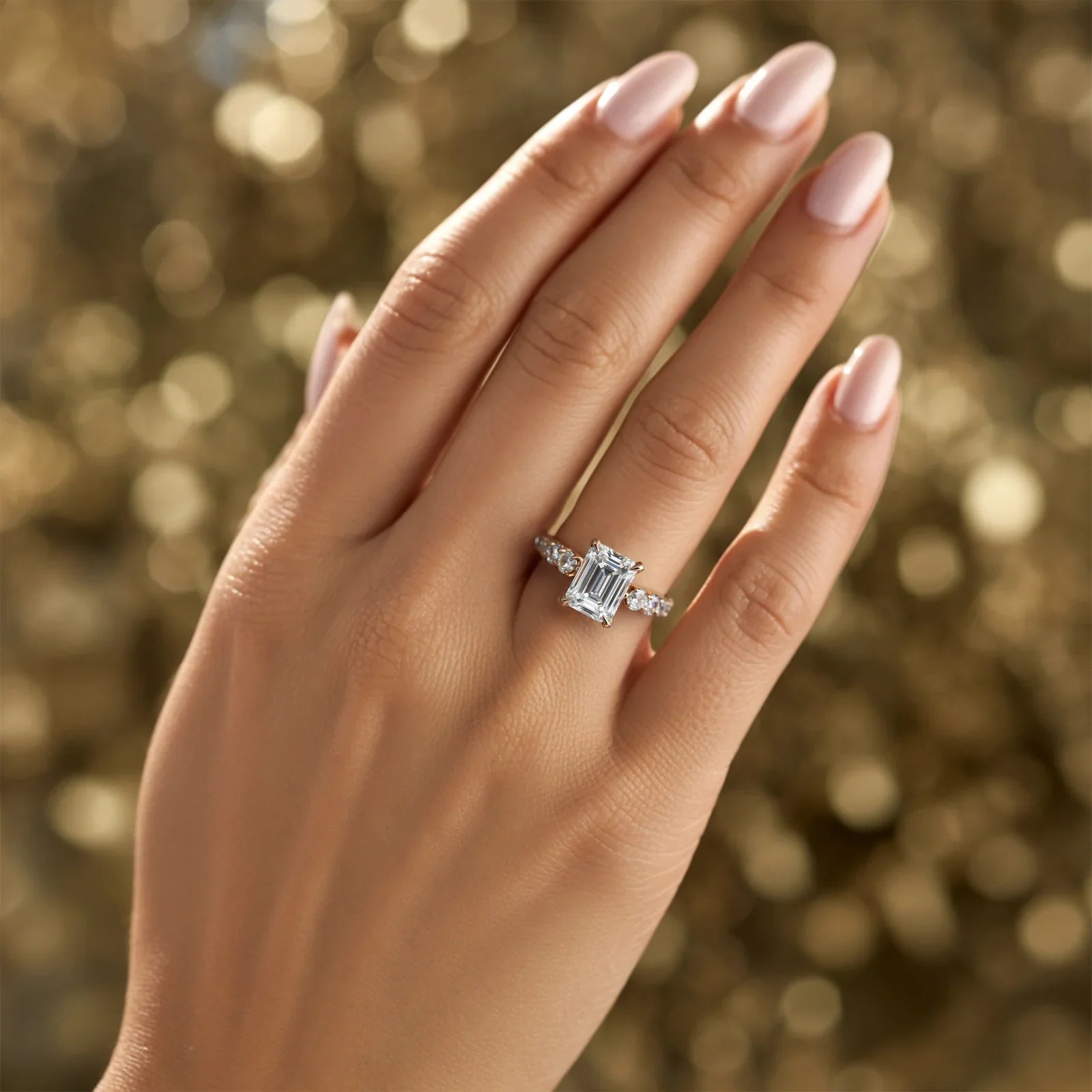 The Celestine Emerald Cut Moissanite Ring