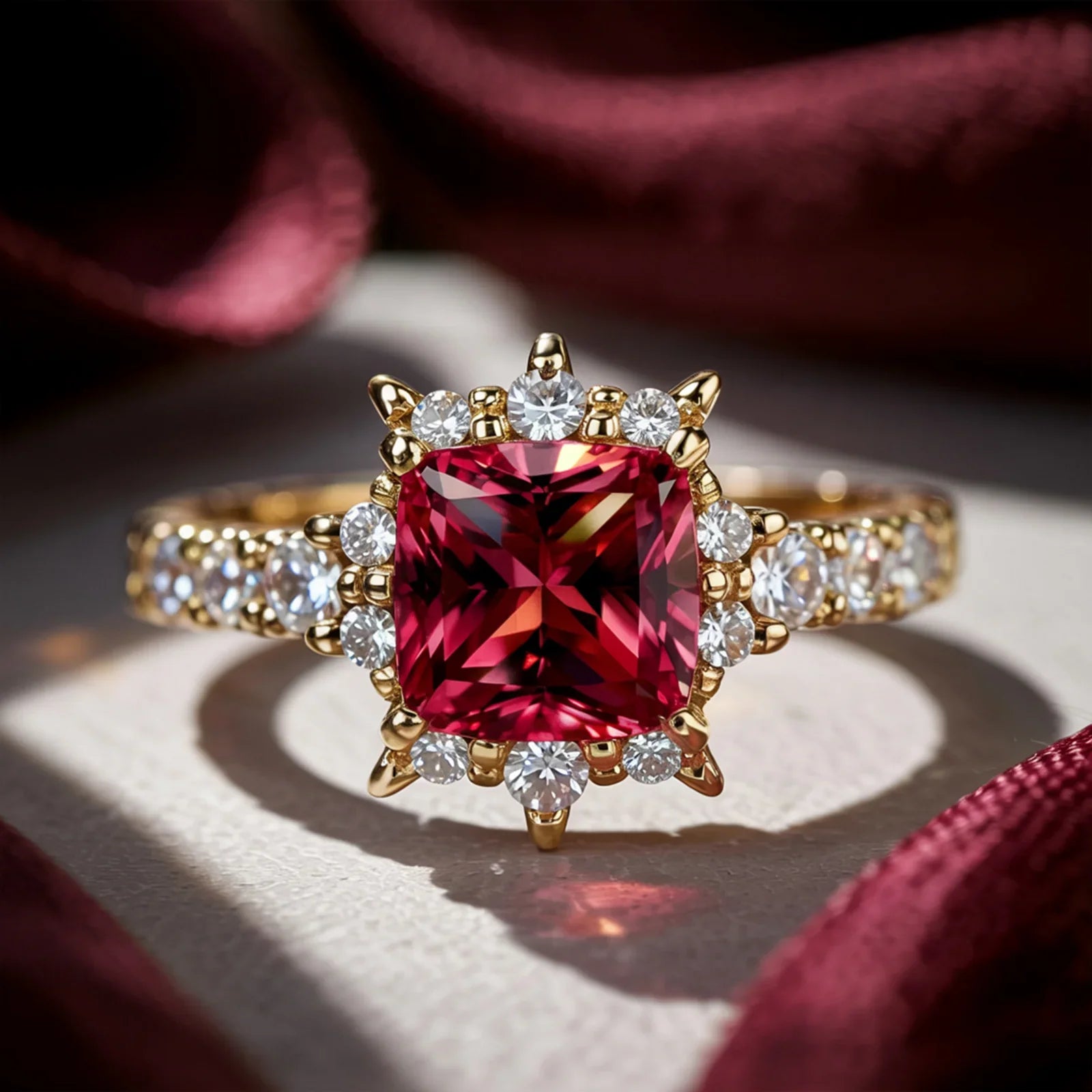 The Caterina Princess Cut Red Gemstone Ring
