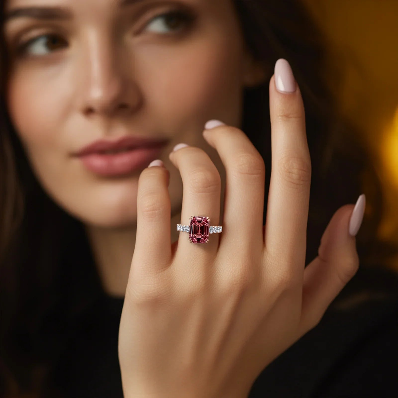 Camellia Emerald Cut Red Gemstone Ring