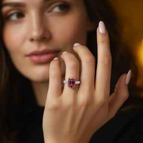 Camellia 3CT Emerald Cut Red Gemstone Ring
