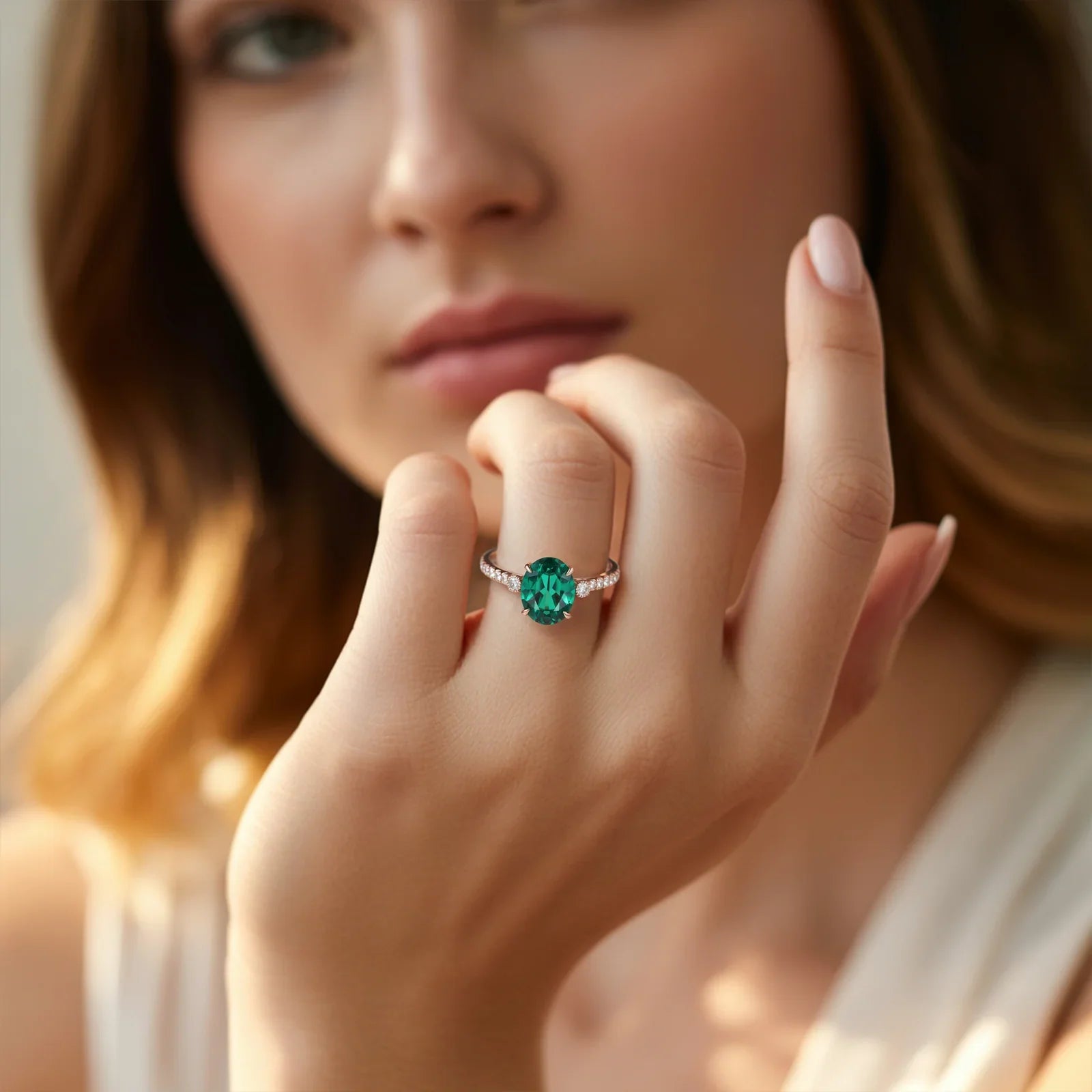 The Luna Oval-Cut Green Gemstone Ring