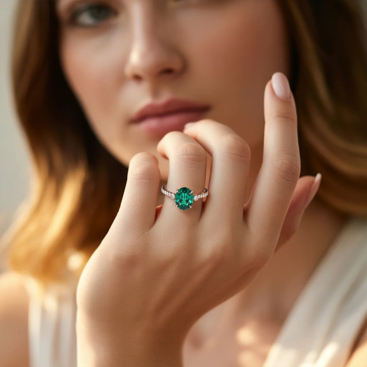 The Luna 2CT Oval-Cut Green Gemstone Ring