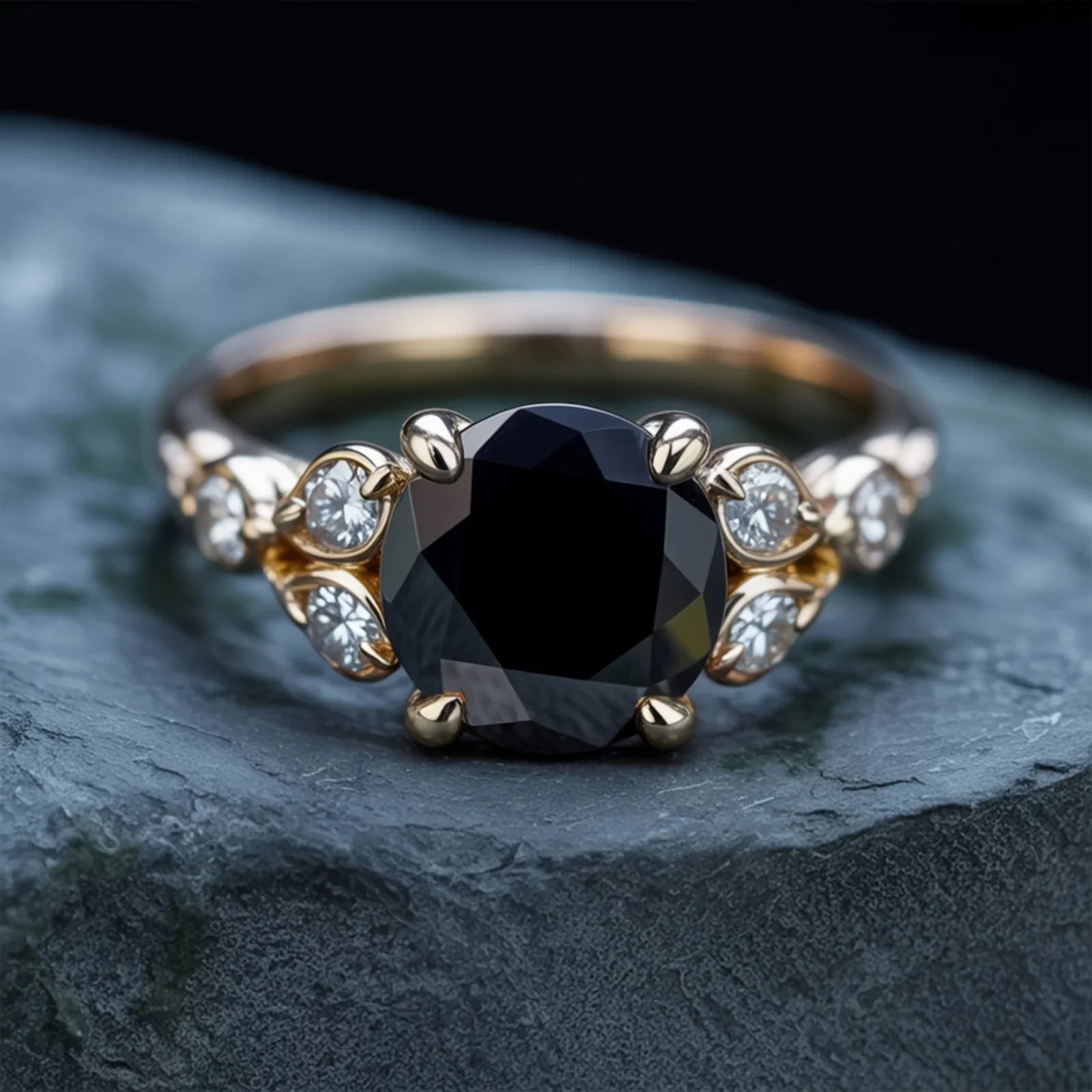 The Katalina Round Cut Black Gemstone Ring
