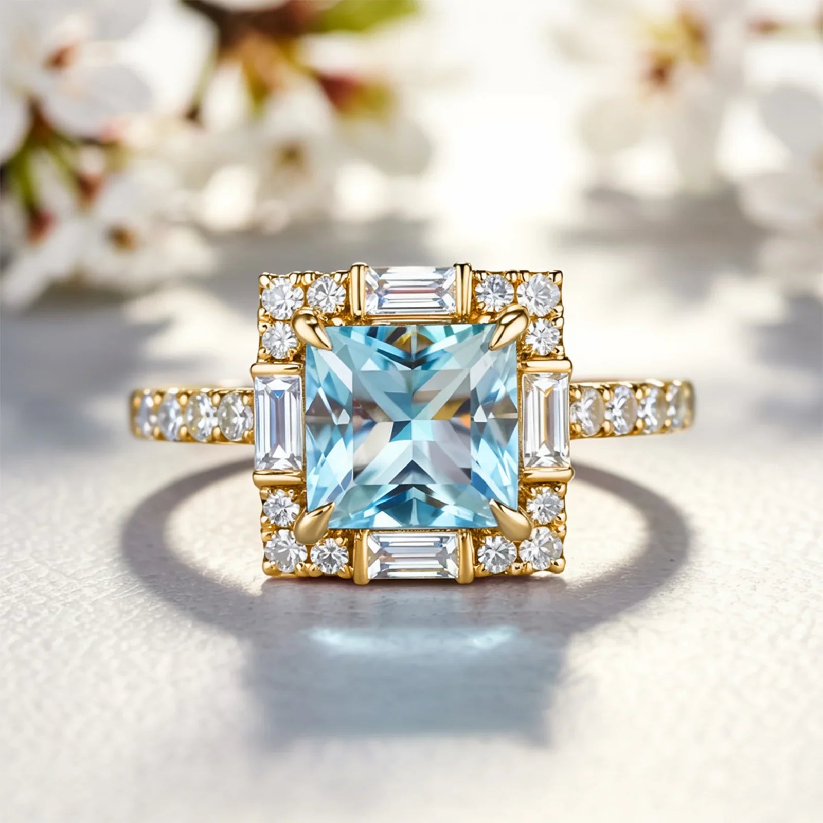 The Calliope Princess Cut Blue Gemstone Halo Ring