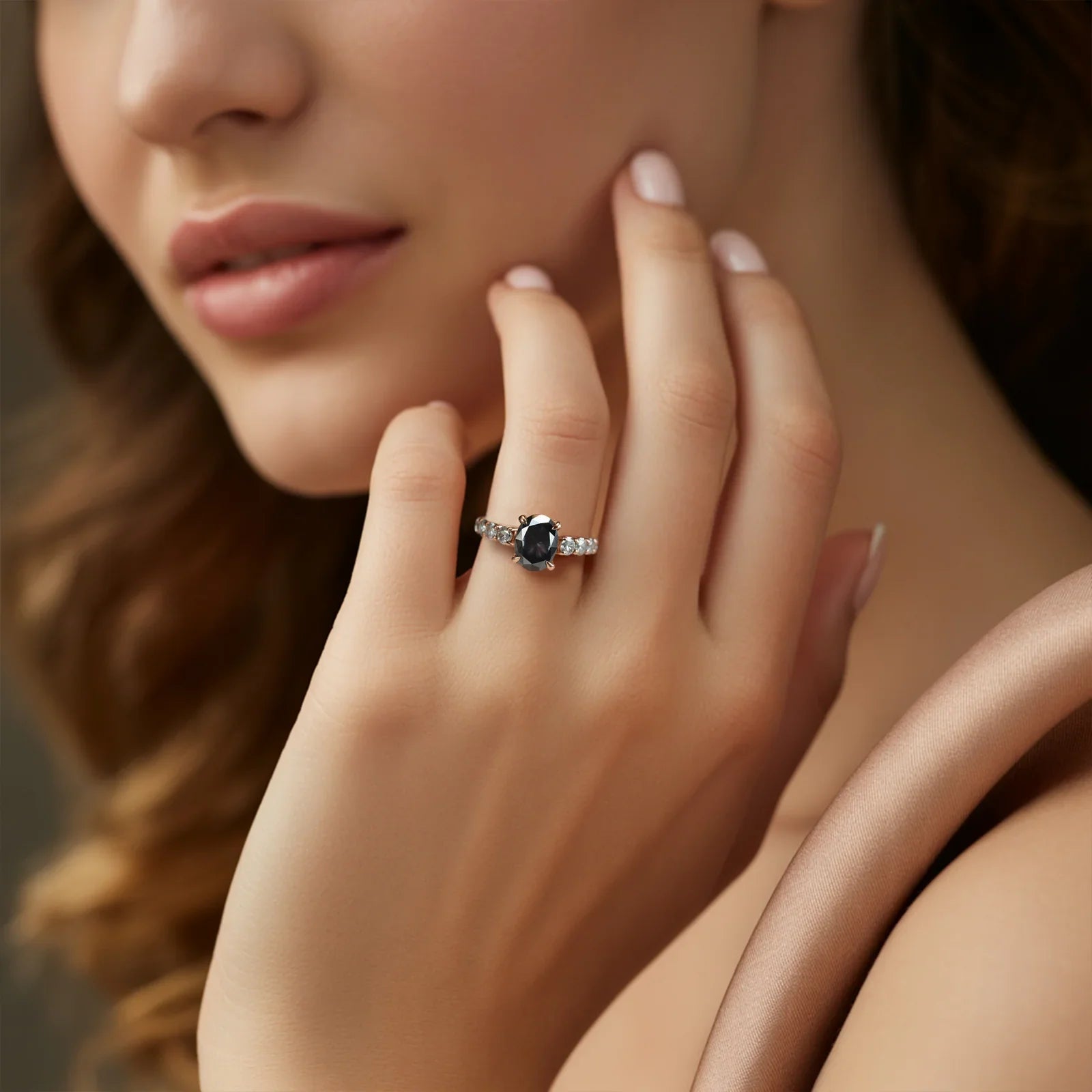 The Celestine 2CT Oval-Cut Black Gemstone Ring