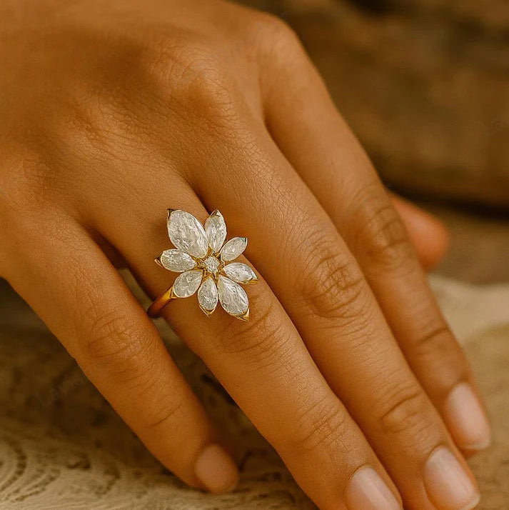 Flower Pear Cut Moissanite Engagement Ring