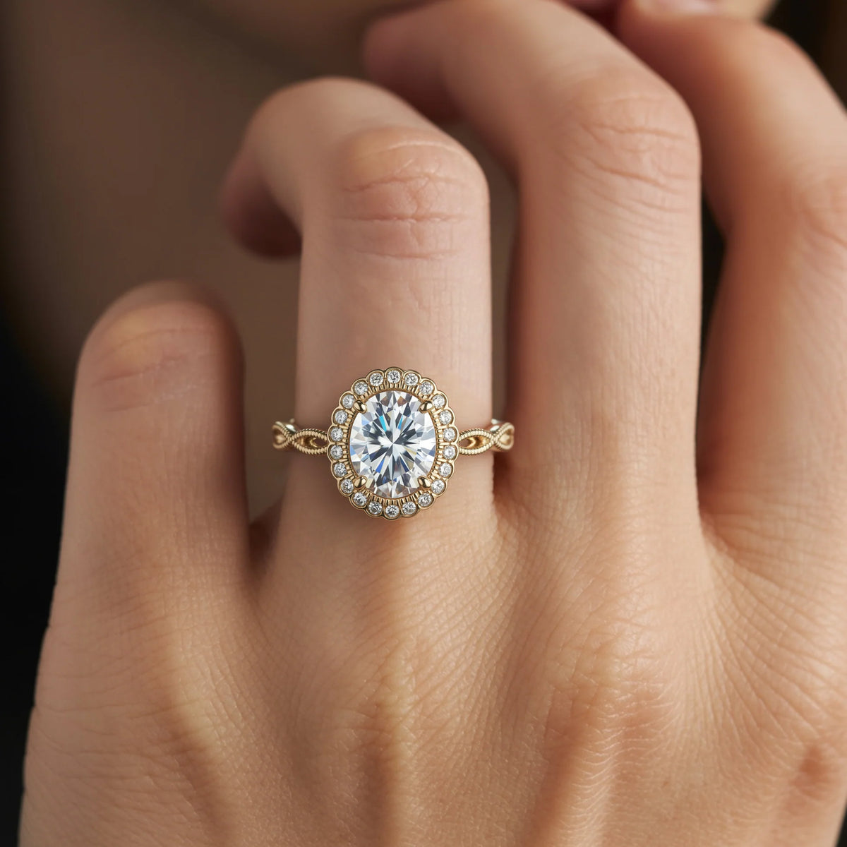 The Rosalind 3CT Oval Cut Moissanite Halo Ring