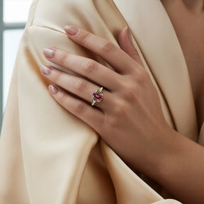 Solandra Emerald Cut Burgundy Gemstone Ring