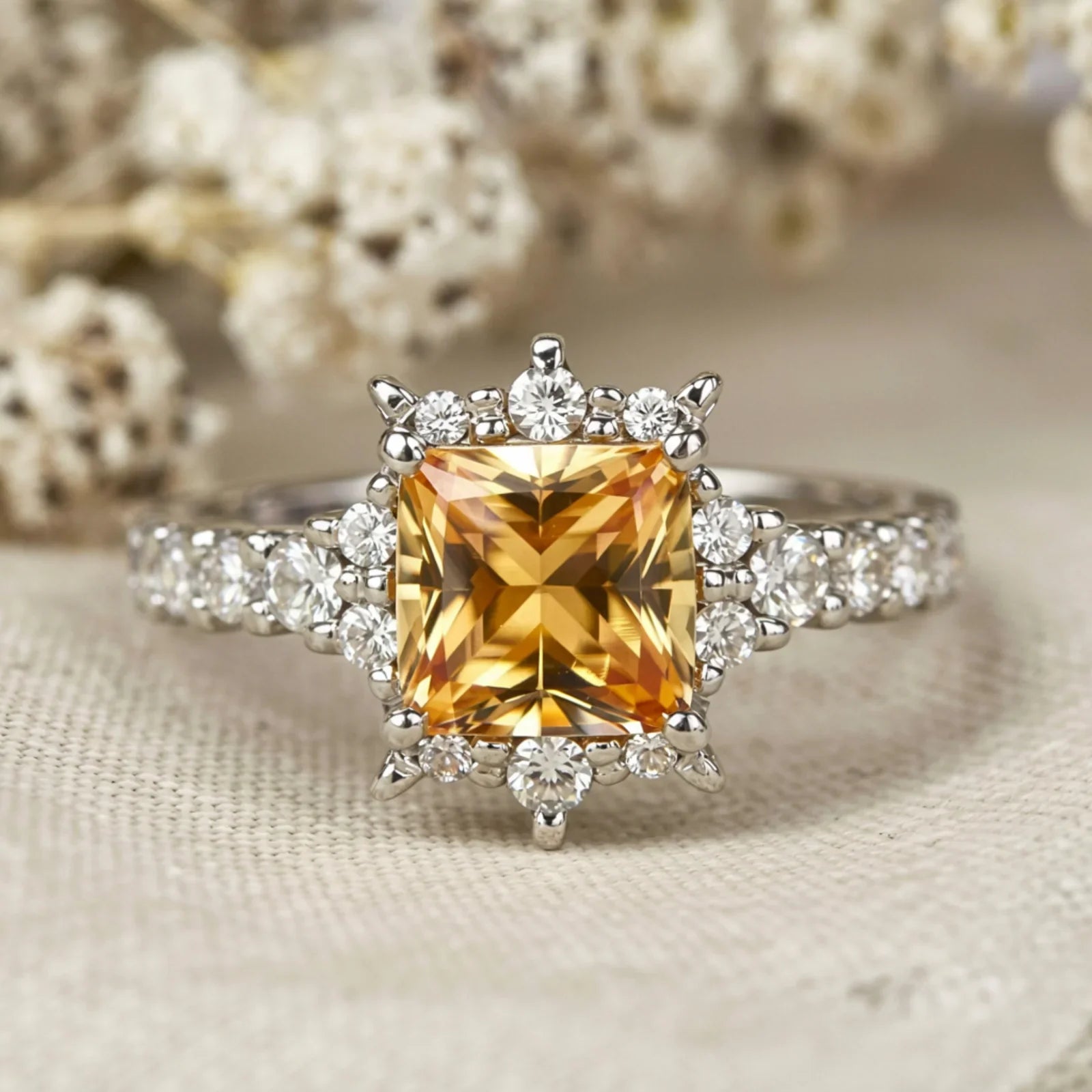 The Caterina 1CT Princess Cut Yellow Gemstone Ring
