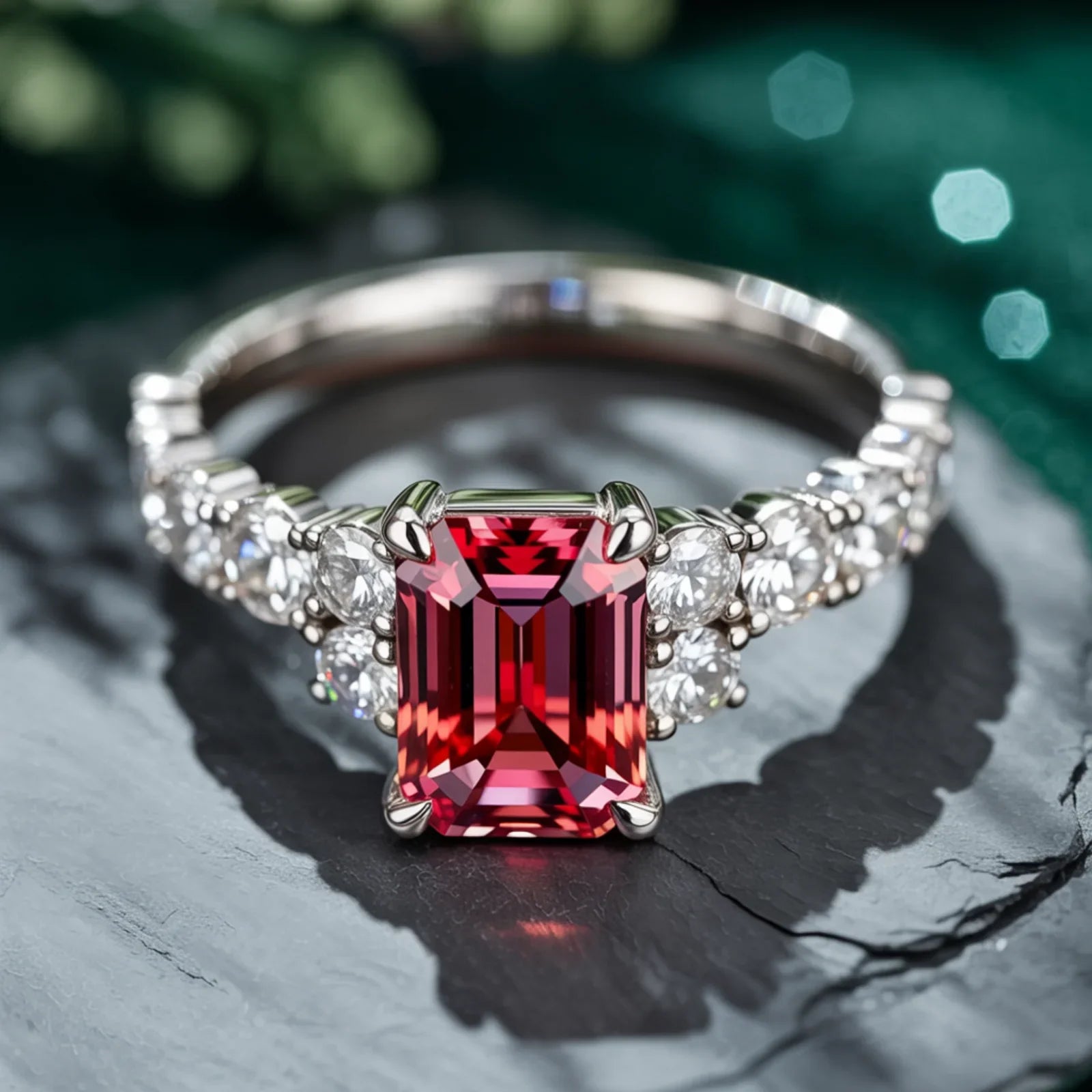 The Adelina Rae 2CT Emerald Cut Red Gemstone Ring