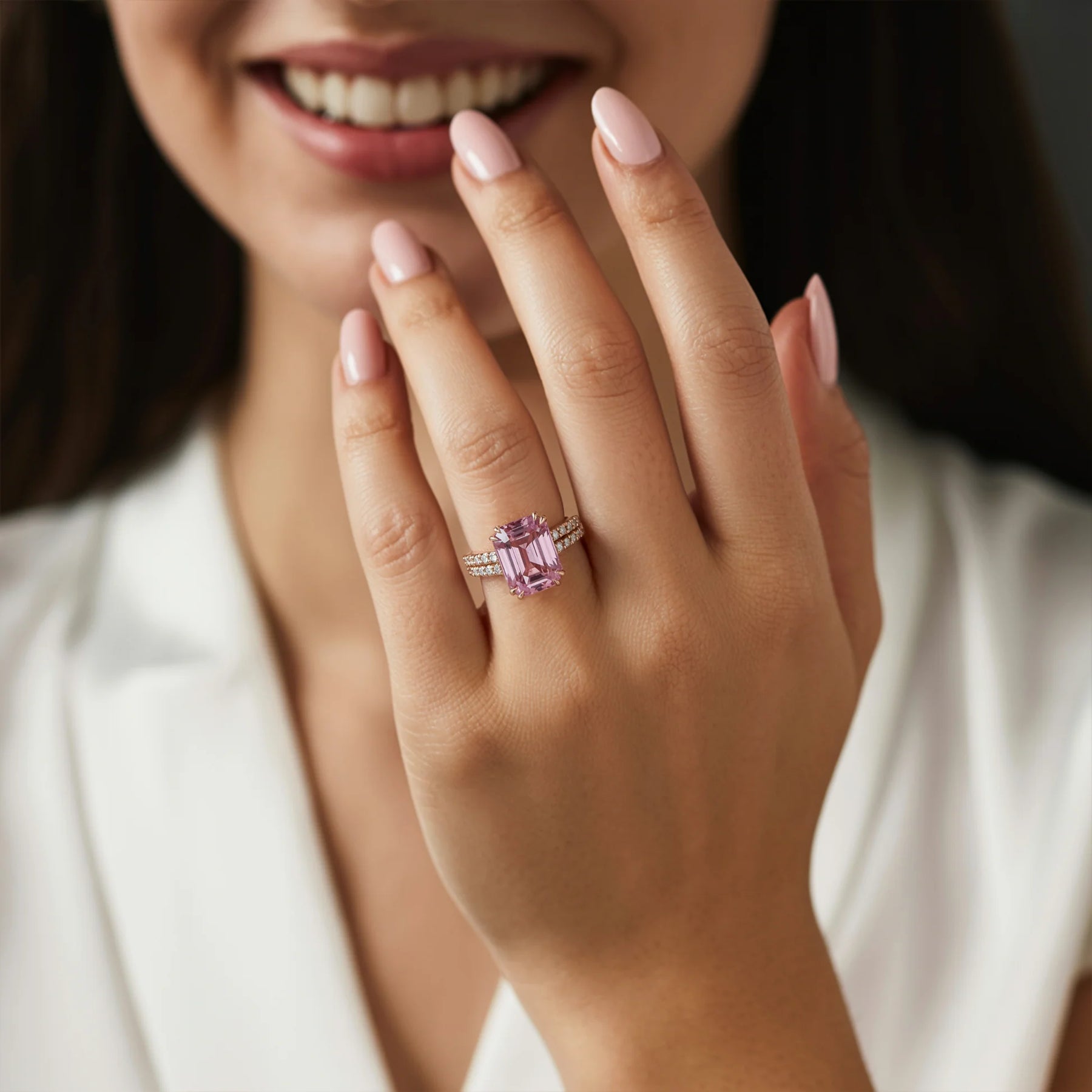 Farah Emerald Cut Pink Gemstone Ring