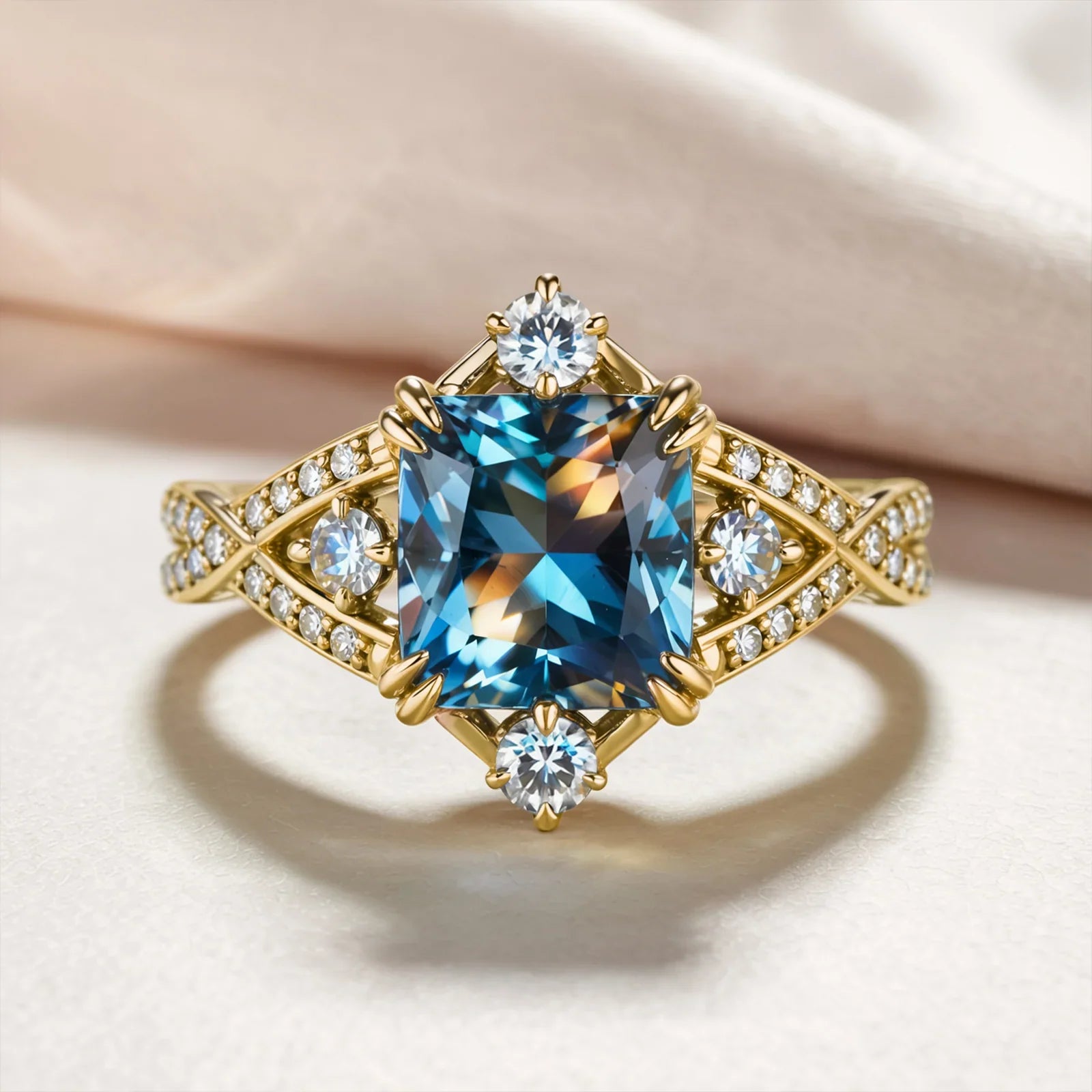 The Thalassa 2CT Princess Cut Blue Gemstone Vintage Ring