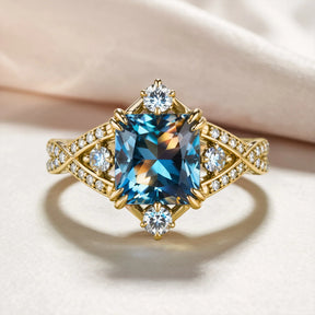 The Thalassa 2CT Princess Cut Blue Gemstone Vintage Ring