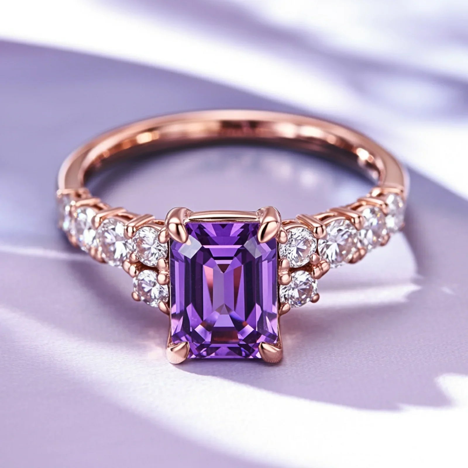 The Adelina Rae 2CT Emerald Cut Purple Gemstone Ring