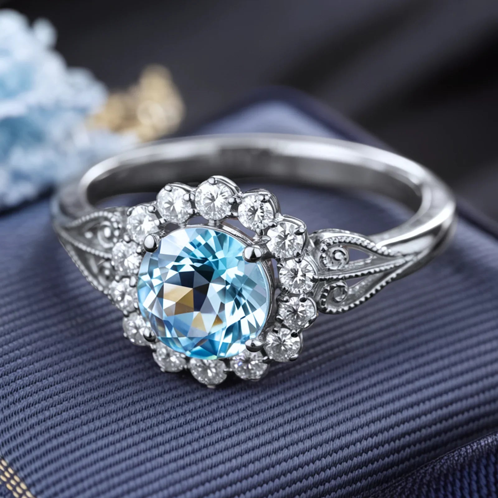The Marinella  1CT Round-Cut Blue Gemstone Ring