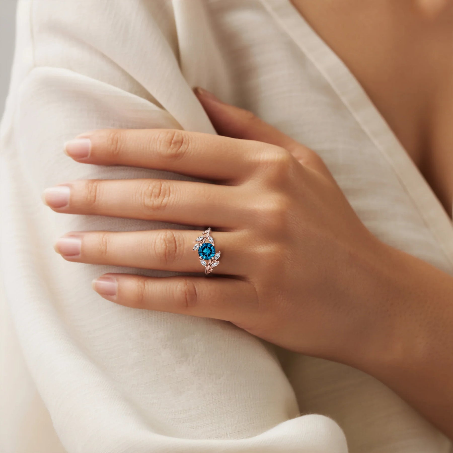 Sylvana Round Cut Royal Blue Gemstone Vine Ring