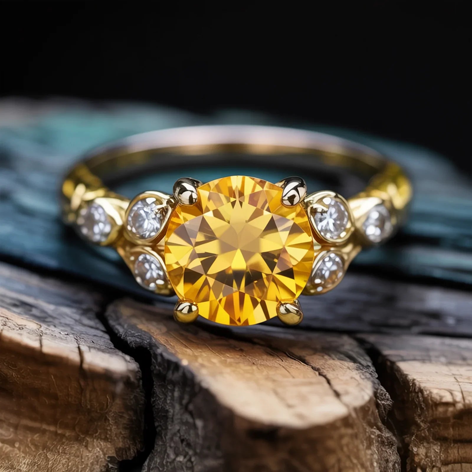 The Katalina 1.5CT Round Cut Yellow Gemstone Ring