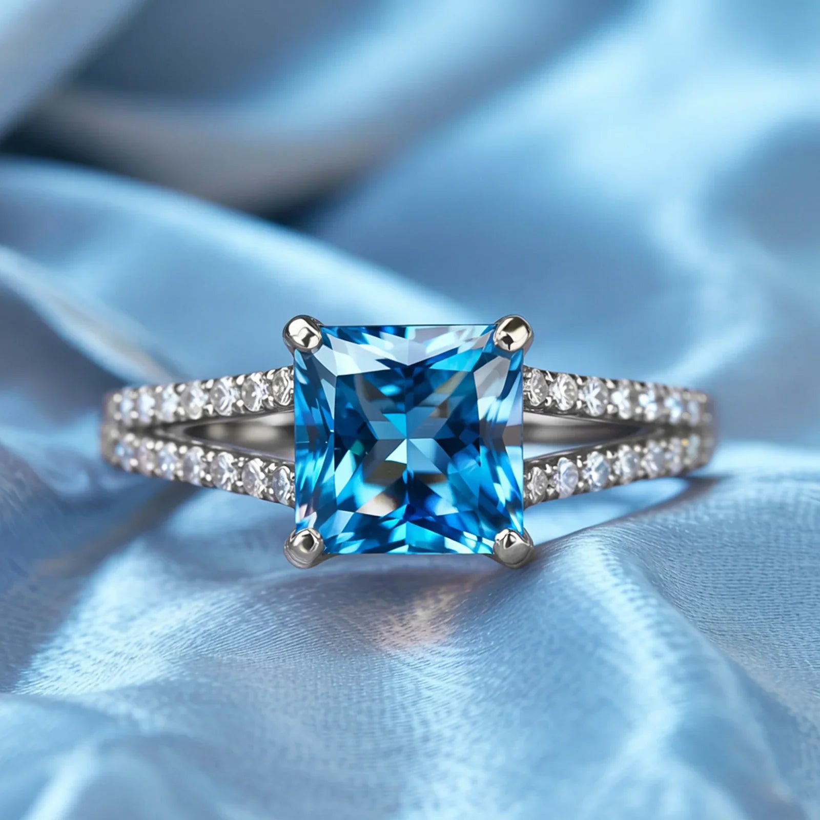The Caterina Princess Cut Blue Gemstone Ring