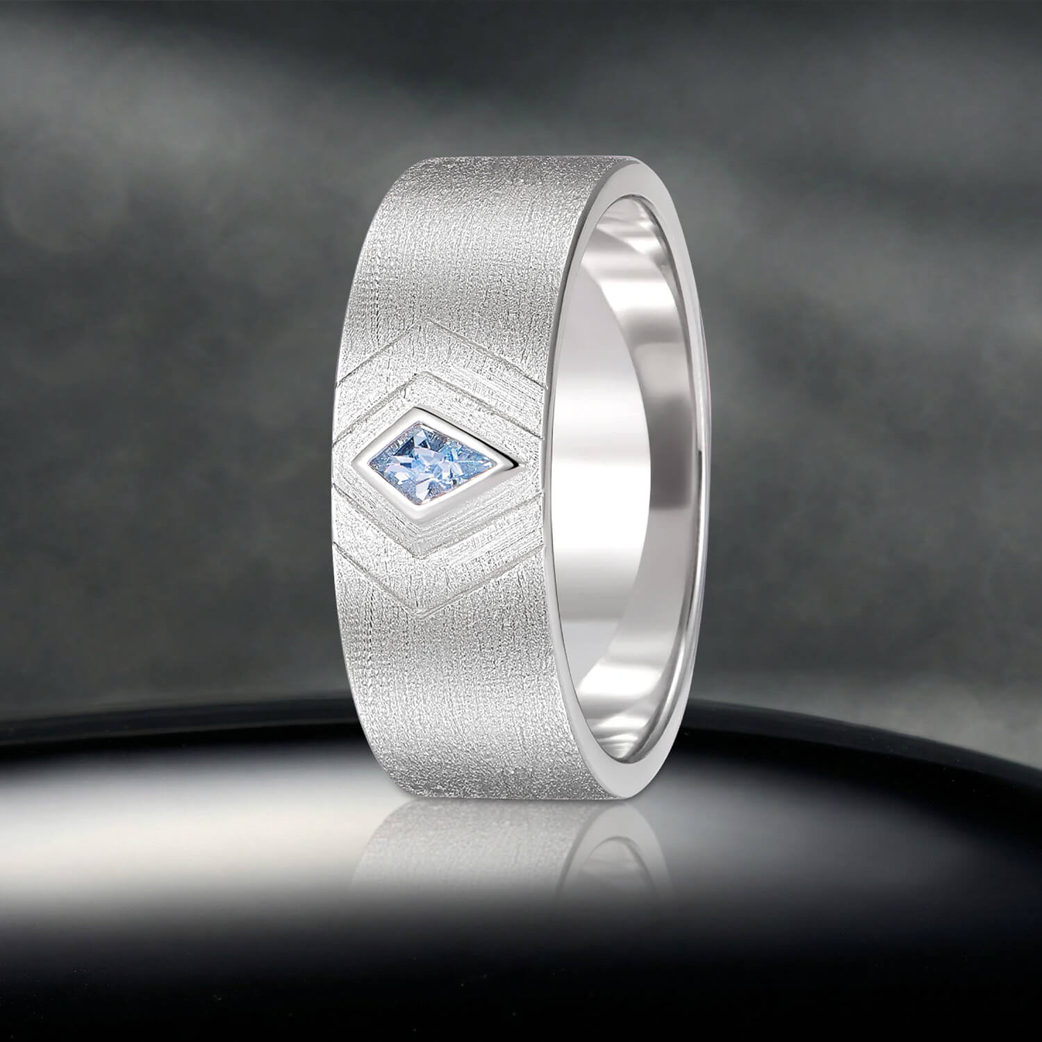 Kite Cut Aquamarine Wedding Band in Sterling Silver