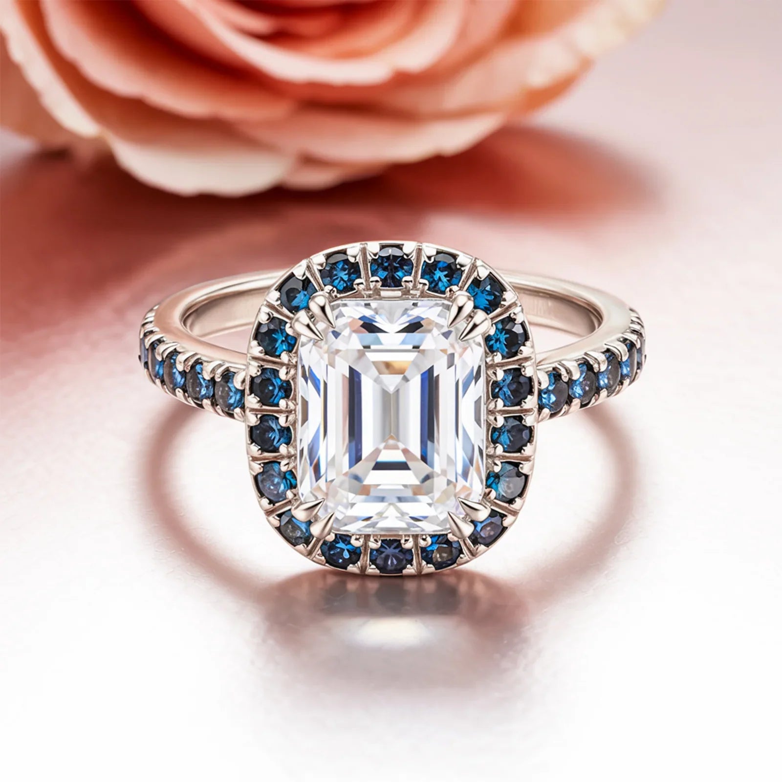 Der Isolde Smaragdschliff Halo Moissanit-Ring