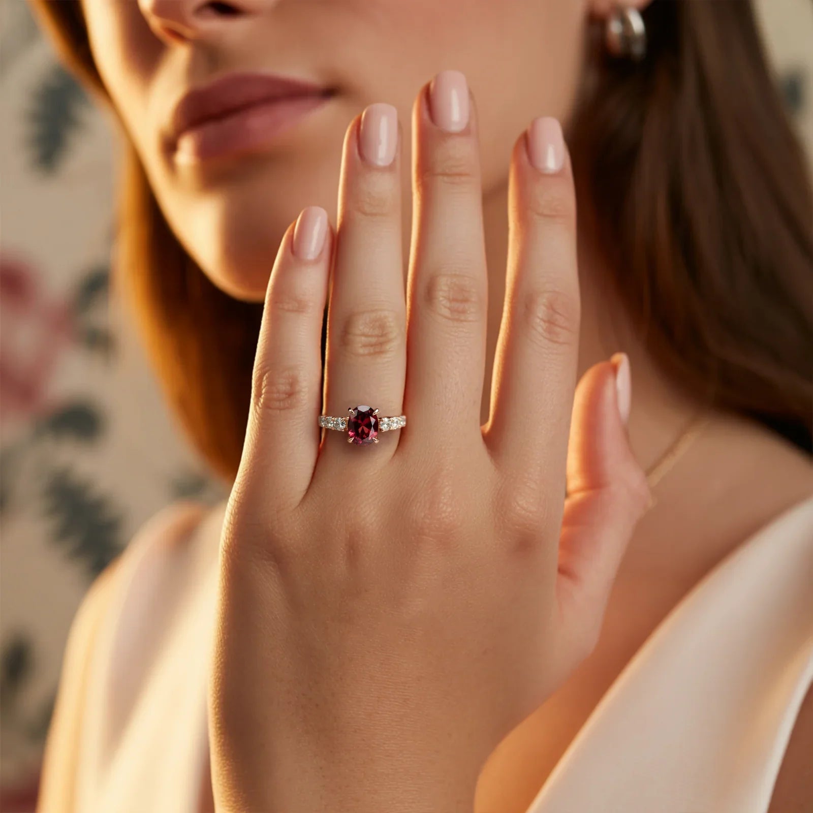 The Celestine 2CT Oval Cut Red Gemstone Ring