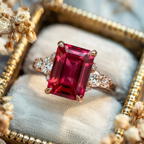 The Bella 3CT Emerald Cut Red Gemstone Ring