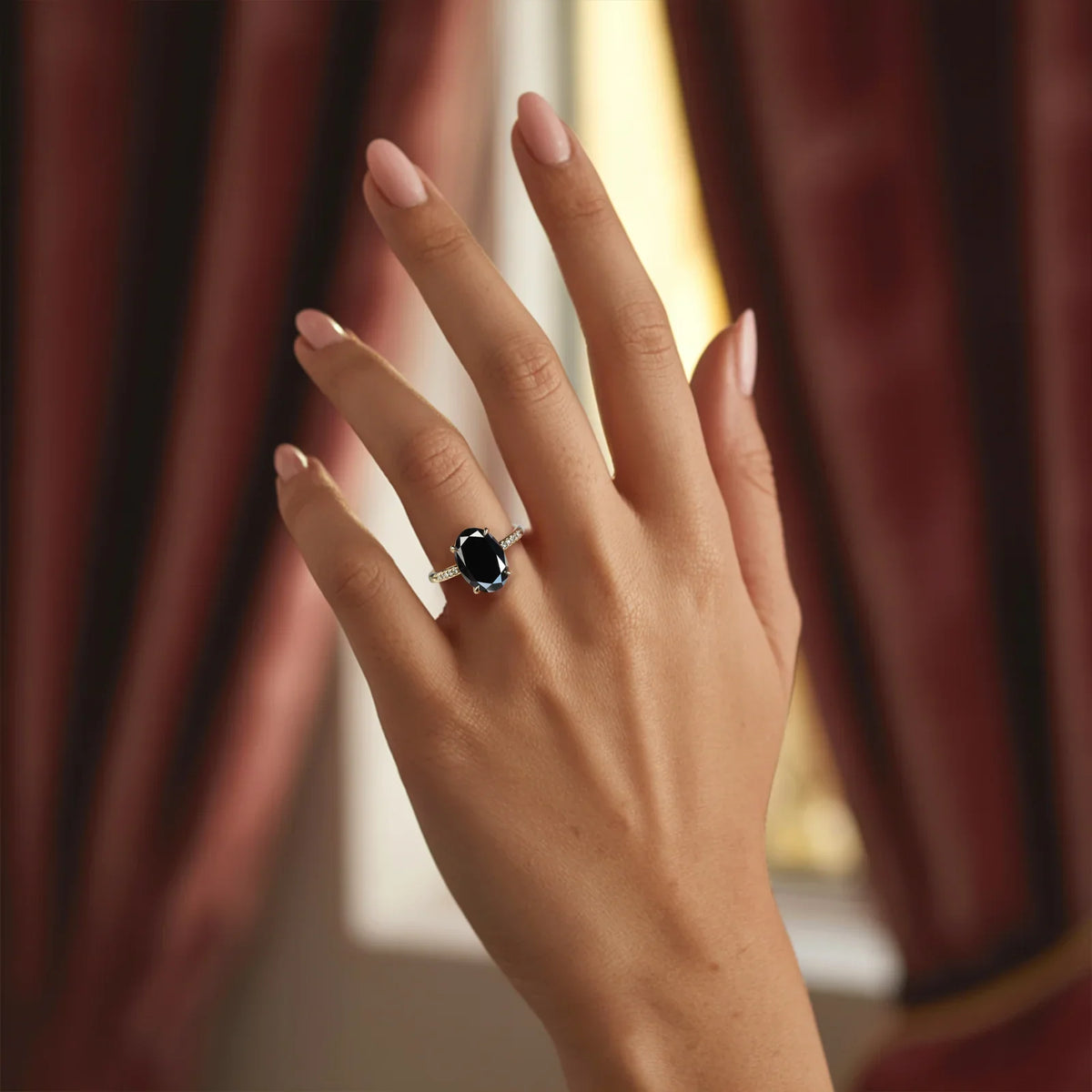 The Opaline 2CT Oval-Cut Black Gemstone Ring