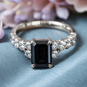 The Adelina Rae 2CT Emerald Cut Black Gemstone Ring