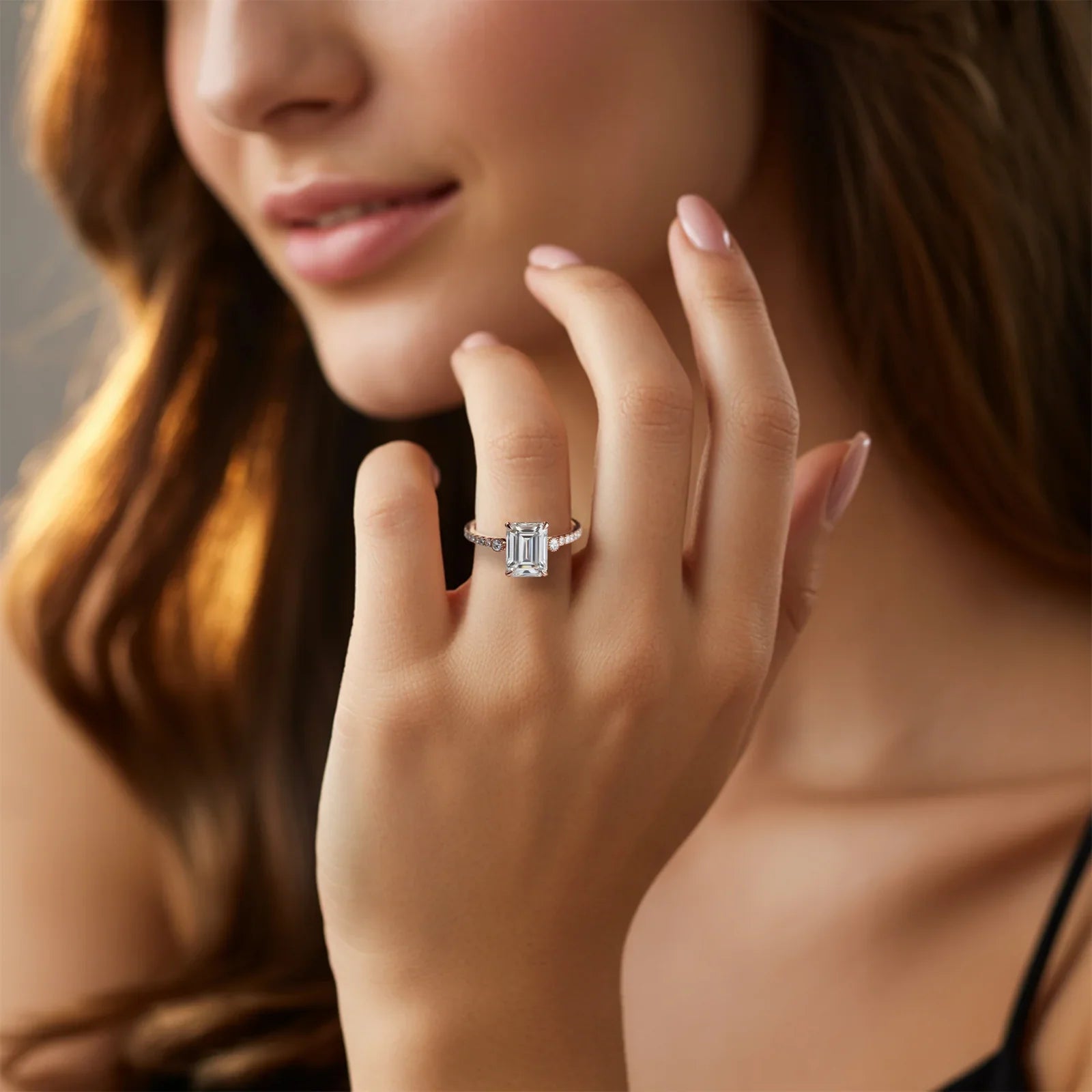 The Luna Emerald Cut Moissanite Ring
